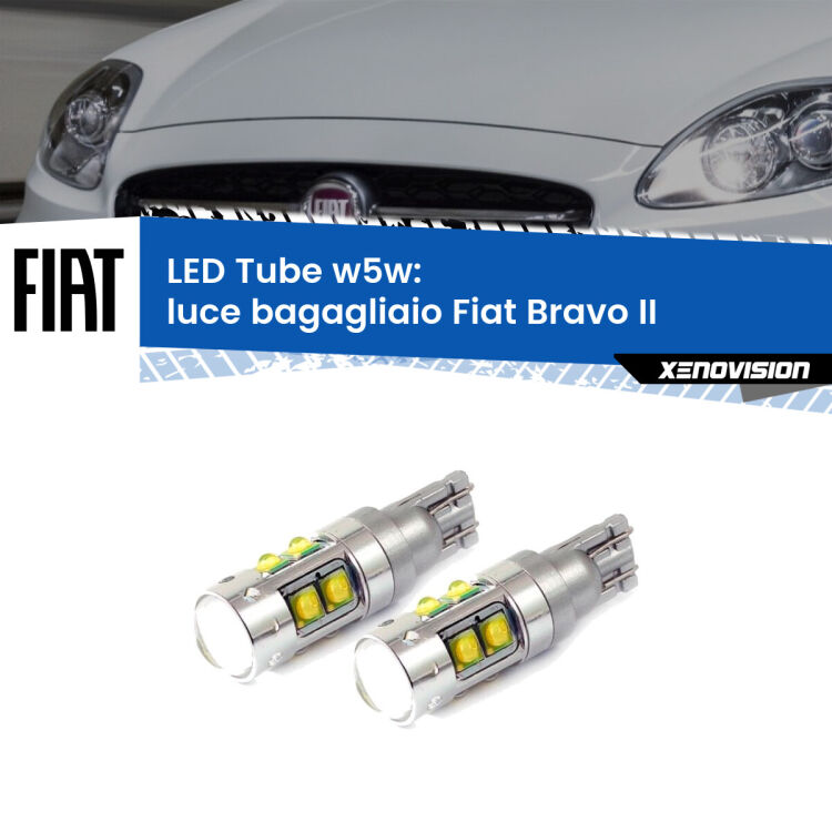 <strong>Luce Bagagliaio LED 6000k per Fiat Bravo II</strong>  2006 - 2014. Lampadine <strong>W5W</strong> canbus modello Tube, luce bianco lunare, lunga durata e compatibilità.