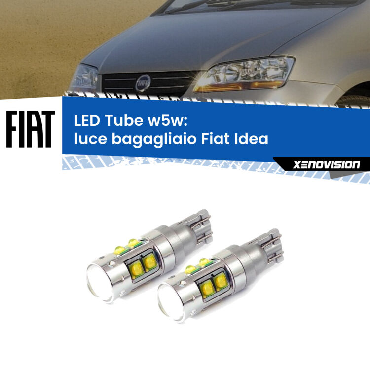 <strong>Luce Bagagliaio LED 6000k per Fiat Idea</strong>  2003 - 2015. Lampadine <strong>W5W</strong> canbus modello Tube, luce bianco lunare, lunga durata e compatibilità.