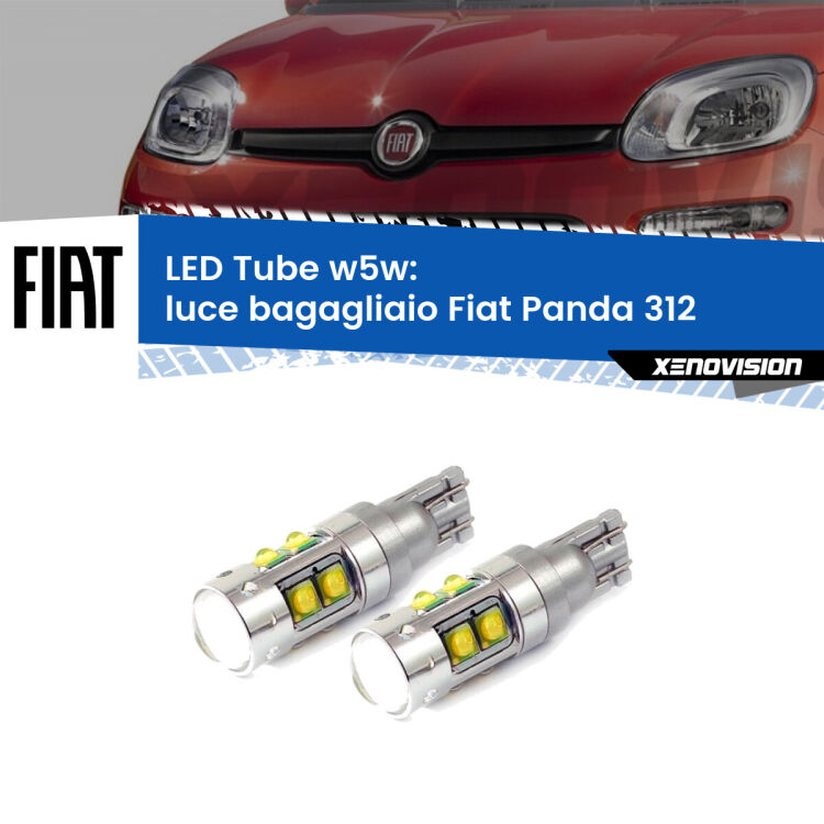 <strong>Luce Bagagliaio LED 6000k per Fiat Panda</strong> 312 2012 in poi. Lampadine <strong>W5W</strong> canbus modello Tube, luce bianco lunare, lunga durata e compatibilità.