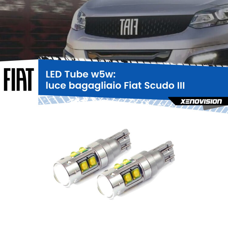 <strong>Luce Bagagliaio LED 6000k per Fiat Scudo</strong> III 2022 in poi. Lampadine <strong>W5W</strong> canbus modello Tube, luce bianco lunare, lunga durata e compatibilità.