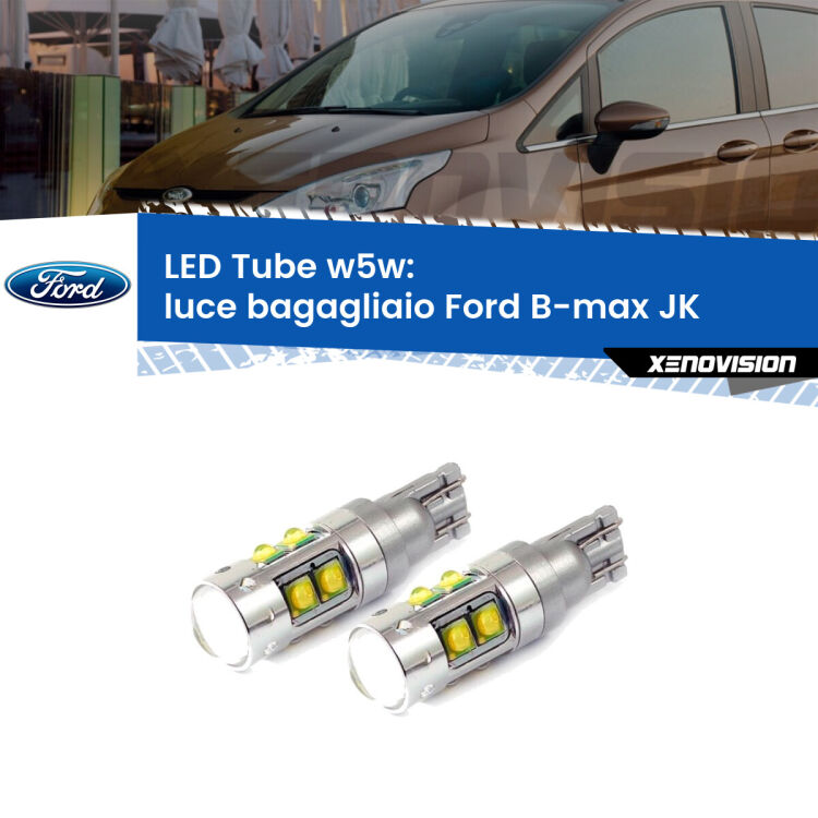 <strong>Luce Bagagliaio LED 6000k per Ford B-max</strong> JK 2012 in poi. Lampadine <strong>W5W</strong> canbus modello Tube, luce bianco lunare, lunga durata e compatibilità.