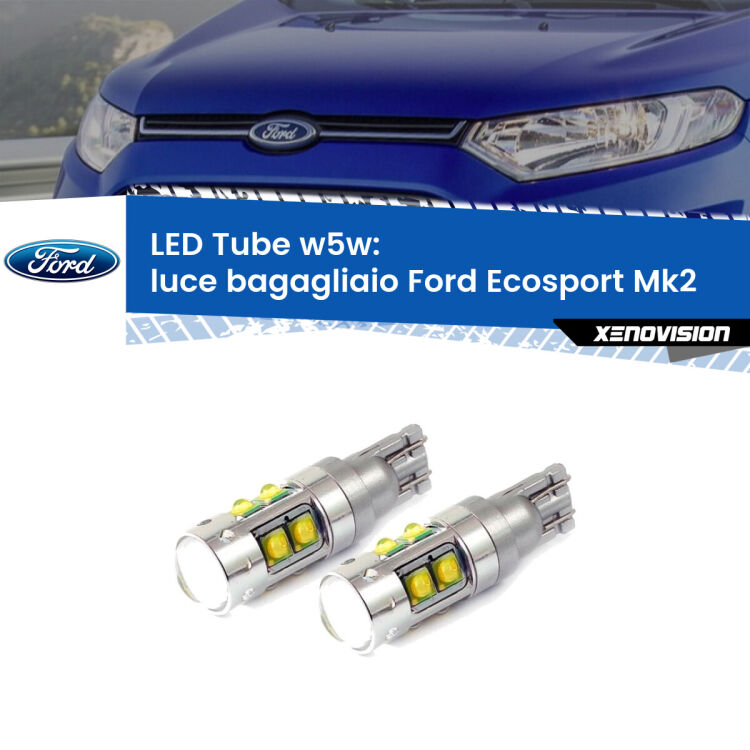 <strong>Luce Bagagliaio LED 6000k per Ford Ecosport</strong> Mk2 2012 - 2016. Lampadine <strong>W5W</strong> canbus modello Tube, luce bianco lunare, lunga durata e compatibilità.