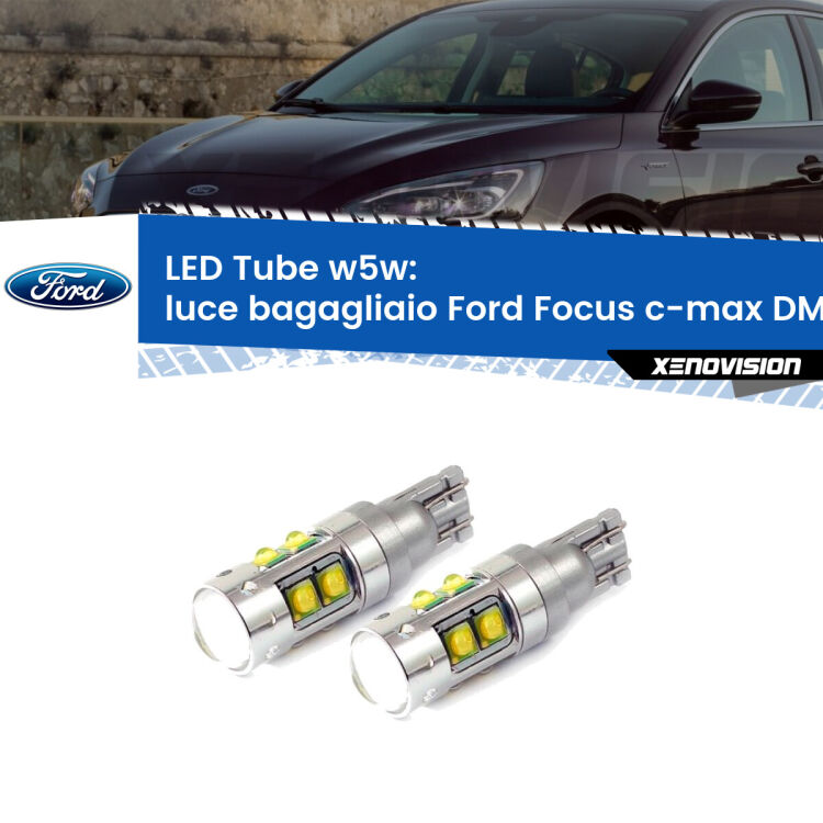 <strong>Luce Bagagliaio LED 6000k per Ford Focus c-max</strong> DM2 2003 - 2007. Lampadine <strong>W5W</strong> canbus modello Tube, luce bianco lunare, lunga durata e compatibilità.