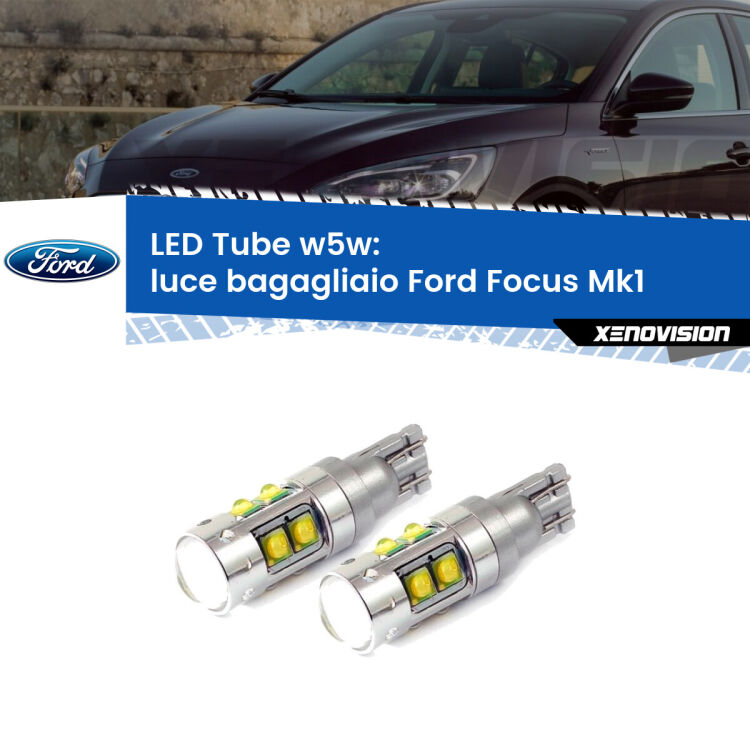 <strong>Luce Bagagliaio LED 6000k per Ford Focus</strong> Mk1 1998 - 2005. Lampadine <strong>W5W</strong> canbus modello Tube, luce bianco lunare, lunga durata e compatibilità.