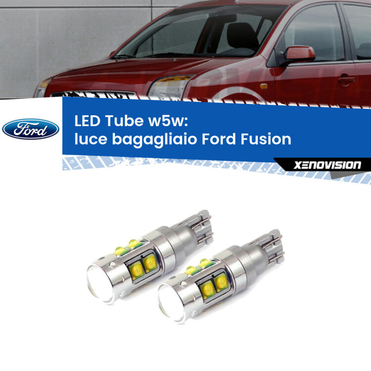 <strong>Luce Bagagliaio LED 6000k per Ford Fusion</strong>  2002 - 2012. Lampadine <strong>W5W</strong> canbus modello Tube, luce bianco lunare, lunga durata e compatibilità.