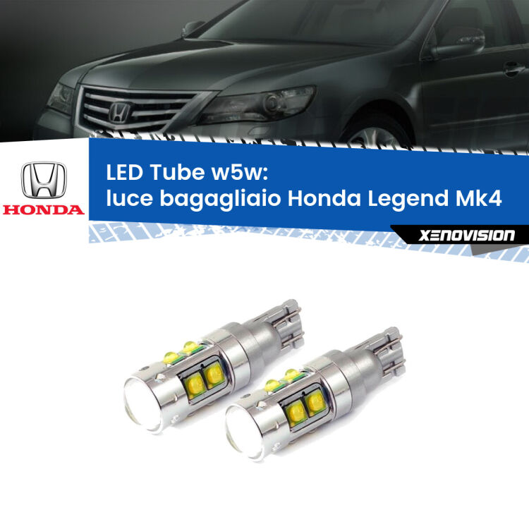 <strong>Luce Bagagliaio LED 6000k per Honda Legend</strong> Mk4 2006 - 2013. Lampadine <strong>W5W</strong> canbus modello Tube, luce bianco lunare, lunga durata e compatibilità.