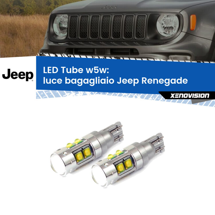 <strong>Luce Bagagliaio LED 6000k per Jeep Renegade</strong>  2014 in poi. Lampadine <strong>W5W</strong> canbus modello Tube, luce bianco lunare, lunga durata e compatibilità.