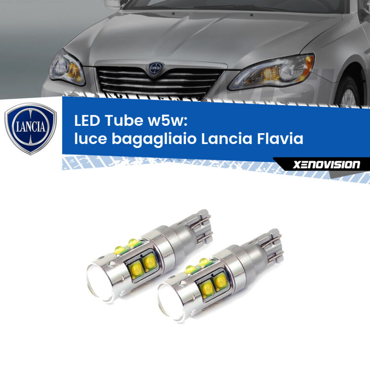 <strong>Luce Bagagliaio LED 6000k per Lancia Flavia</strong>  2012 - 2014. Lampadine <strong>W5W</strong> canbus modello Tube, luce bianco lunare, lunga durata e compatibilità.