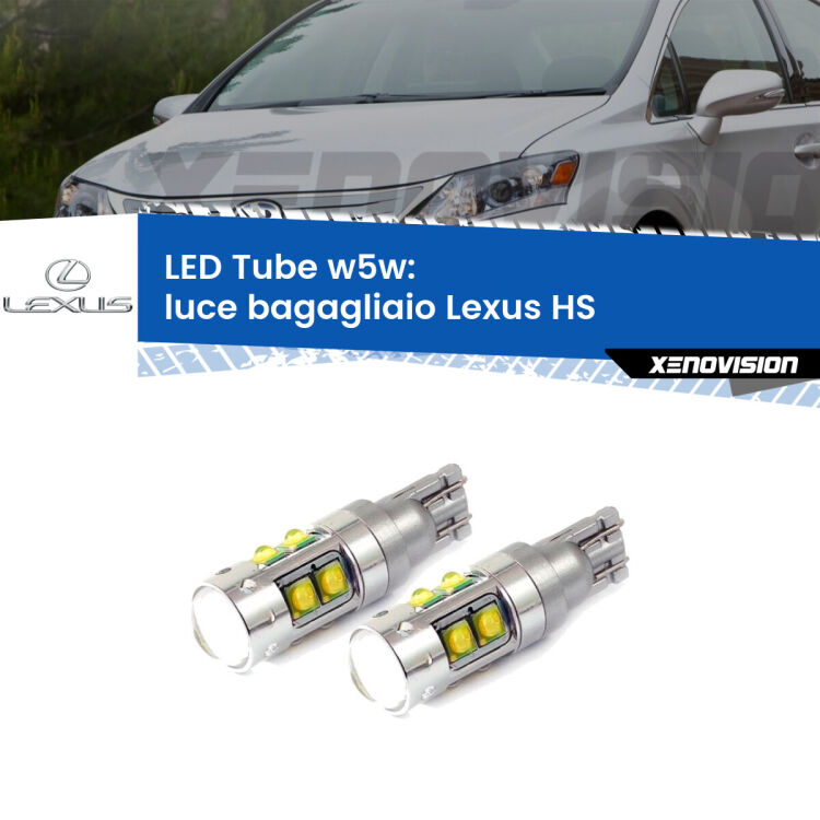 <strong>Luce Bagagliaio LED 6000k per Lexus HS</strong>  2009 - 2018. Lampadine <strong>W5W</strong> canbus modello Tube, luce bianco lunare, lunga durata e compatibilità.