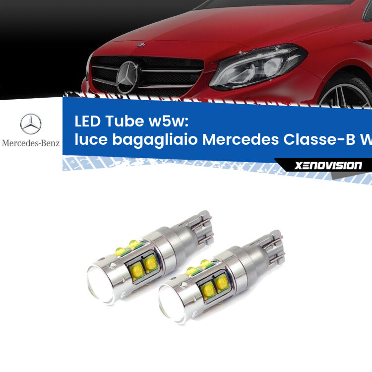 <strong>Luce Bagagliaio LED 6000k per Mercedes Classe-B</strong> W246, W242 2011 - 2018. Lampadine <strong>W5W</strong> canbus modello Tube, luce bianco lunare, lunga durata e compatibilità.