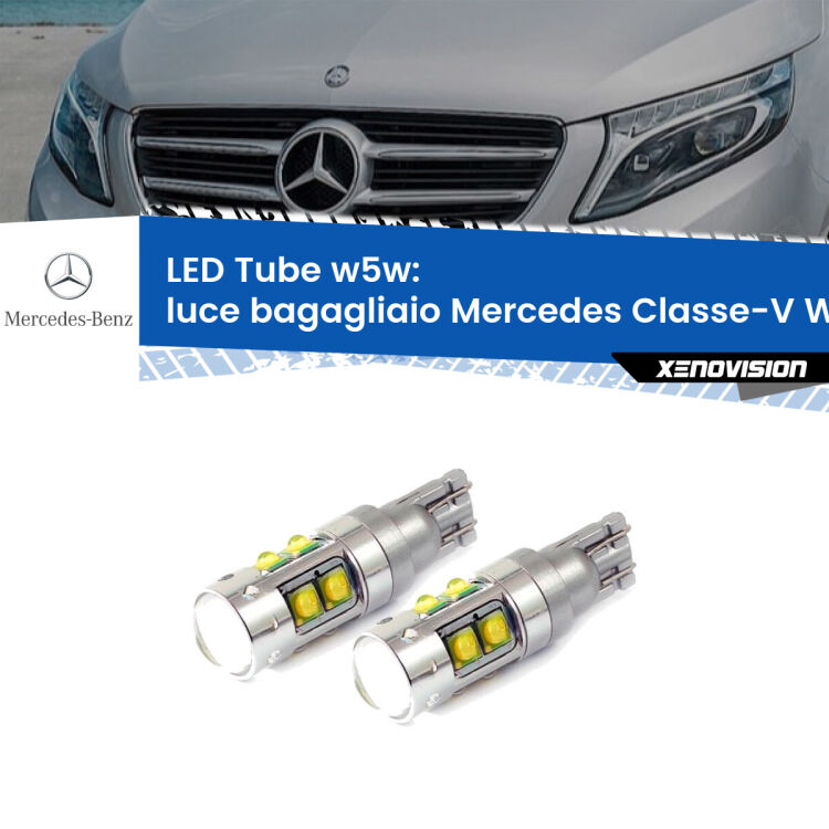 <strong>Luce Bagagliaio LED 6000k per Mercedes Classe-V</strong> W447 2014 in poi. Lampadine <strong>W5W</strong> canbus modello Tube, luce bianco lunare, lunga durata e compatibilità.