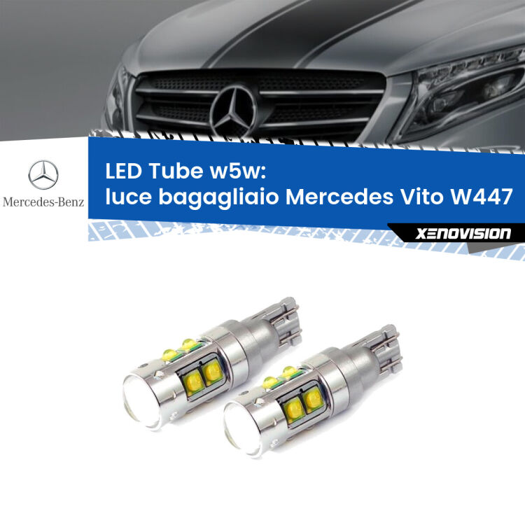 <strong>Luce Bagagliaio LED 6000k per Mercedes Vito</strong> W447 2014 in poi. Lampadine <strong>W5W</strong> canbus modello Tube, luce bianco lunare, lunga durata e compatibilità.