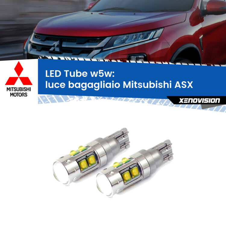 <strong>Luce Bagagliaio LED 6000k per Mitsubishi ASX</strong>  2010 - 2015. Lampadine <strong>W5W</strong> canbus modello Tube, luce bianco lunare, lunga durata e compatibilità.