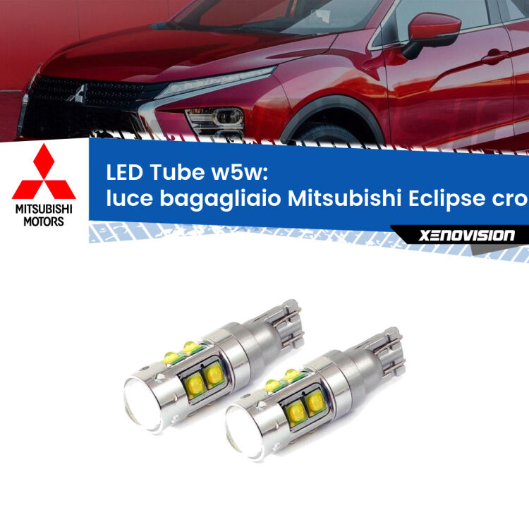 <strong>Luce Bagagliaio LED 6000k per Mitsubishi Eclipse cross</strong> GK 2017 in poi. Lampadine <strong>W5W</strong> canbus modello Tube, luce bianco lunare, lunga durata e compatibilità.