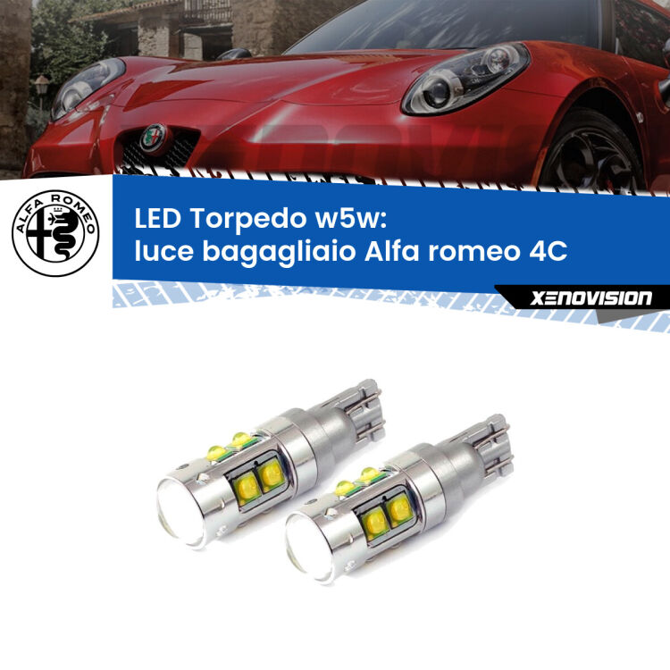 <strong>Luce Bagagliaio LED 6000k per Alfa romeo 4C</strong>  2013 in poi. Lampadine <strong>W5W</strong> canbus modello Torpedo.