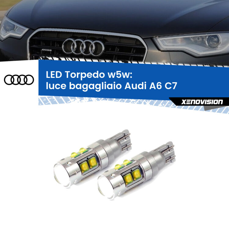 <strong>Luce Bagagliaio LED 6000k per Audi A6</strong> C7 2010 - 2018. Lampadine <strong>W5W</strong> canbus modello Torpedo.