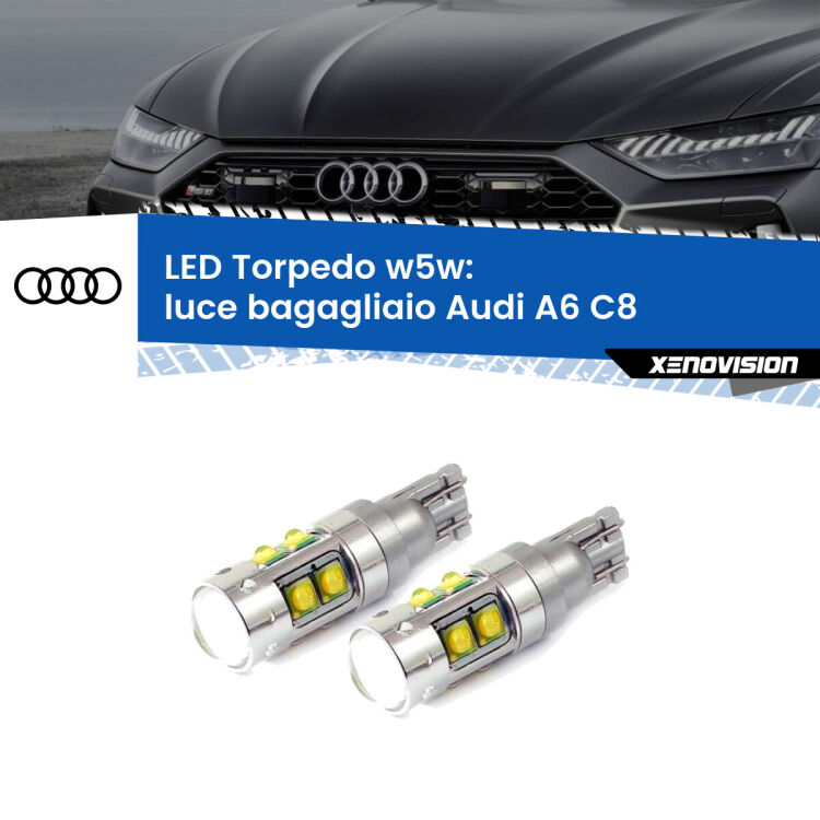 <strong>Luce Bagagliaio LED 6000k per Audi A6</strong> C8 2018 in poi. Lampadine <strong>W5W</strong> canbus modello Torpedo.