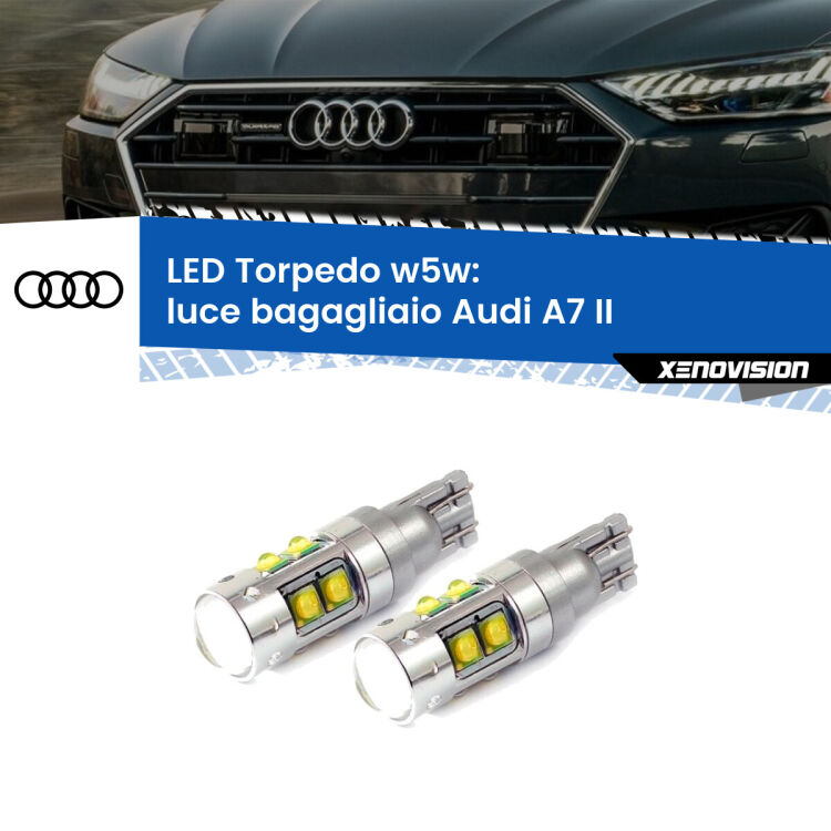 <strong>Luce Bagagliaio LED 6000k per Audi A7</strong> II 2019 in poi. Lampadine <strong>W5W</strong> canbus modello Torpedo.