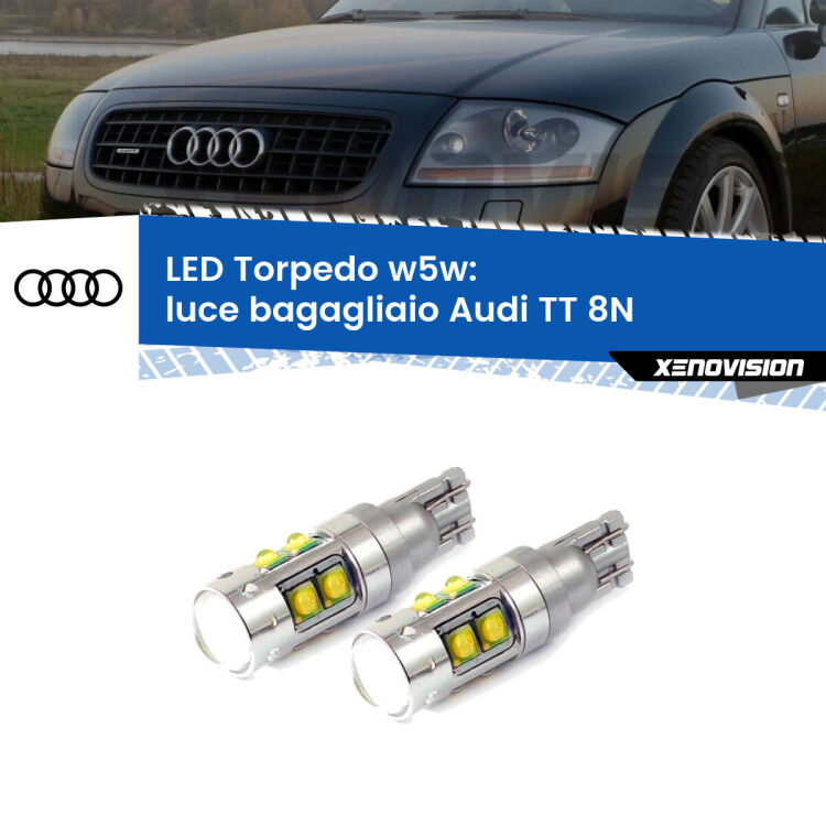 <strong>Luce Bagagliaio LED 6000k per Audi TT</strong> 8N 1998 - 2006. Lampadine <strong>W5W</strong> canbus modello Tube, luce bianco lunare, lunga durata e compatibilità.