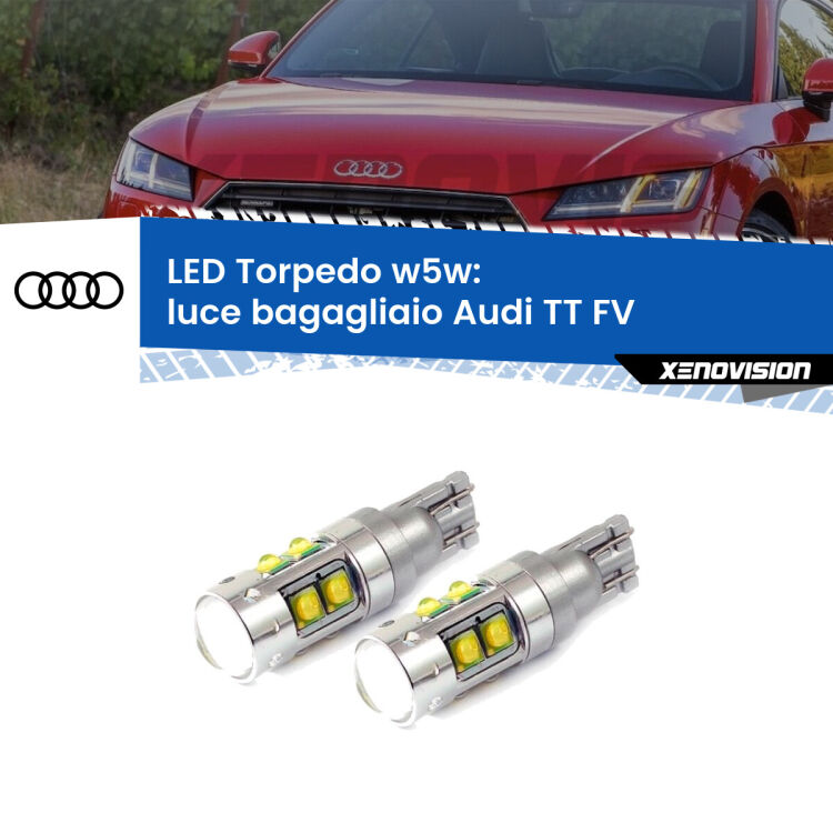 <strong>Luce Bagagliaio LED 6000k per Audi TT</strong> FV 2014 - 2018. Lampadine <strong>W5W</strong> canbus modello Tube, luce bianco lunare, lunga durata e compatibilità.