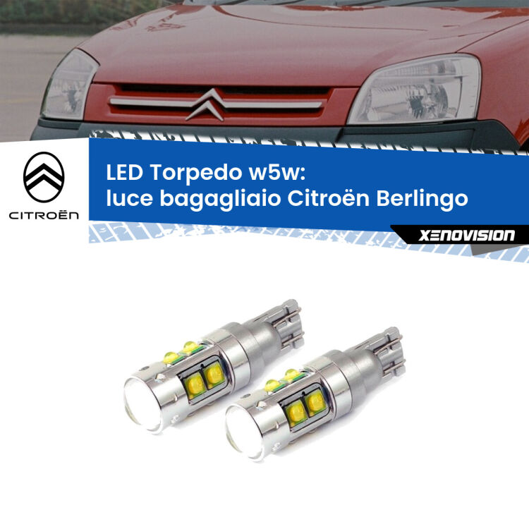 <strong>Luce Bagagliaio LED 6000k per Citroën Berlingo</strong>  1996 - 2007. Lampadine <strong>W5W</strong> canbus modello Torpedo.