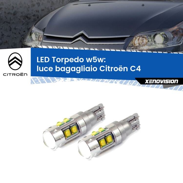 <strong>Luce Bagagliaio LED 6000k per Citroën C4</strong>  2004 - 2011. Lampadine <strong>W5W</strong> canbus modello Torpedo.