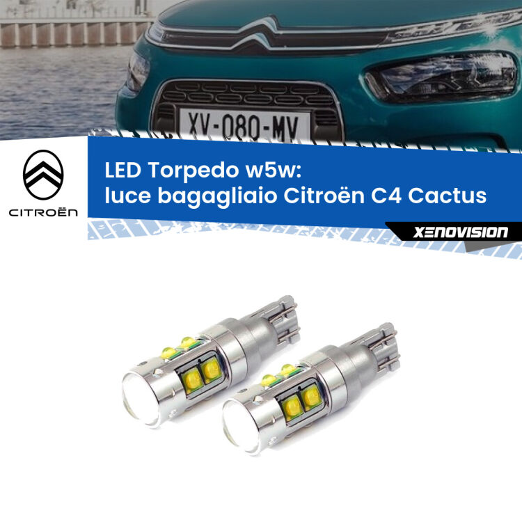 <strong>Luce Bagagliaio LED 6000k per Citroën C4 Cactus</strong>  2014 in poi. Lampadine <strong>W5W</strong> canbus modello Torpedo.