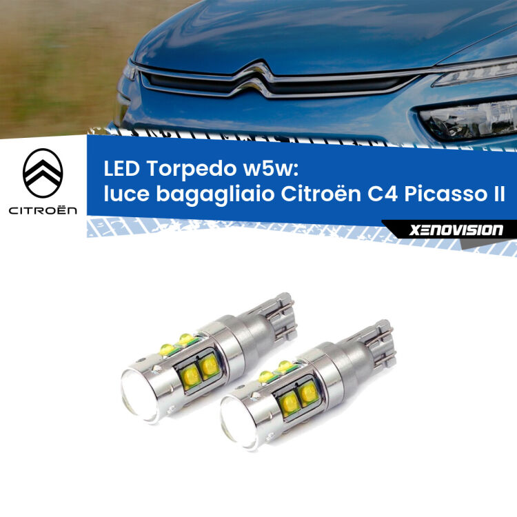 <strong>Luce Bagagliaio LED 6000k per Citroën C4 Picasso</strong> II 2013 in poi. Lampadine <strong>W5W</strong> canbus modello Torpedo.