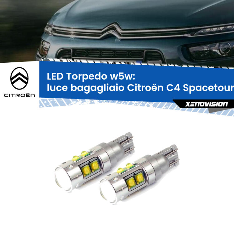 <strong>Luce Bagagliaio LED 6000k per Citroën C4 Spacetourer</strong>  2018 in poi. Lampadine <strong>W5W</strong> canbus modello Torpedo.