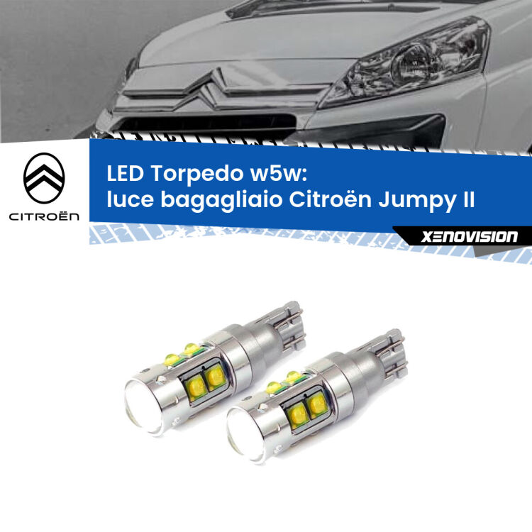 <strong>Luce Bagagliaio LED 6000k per Citroën Jumpy</strong> II 2006 - 2015. Lampadine <strong>W5W</strong> canbus modello Torpedo.