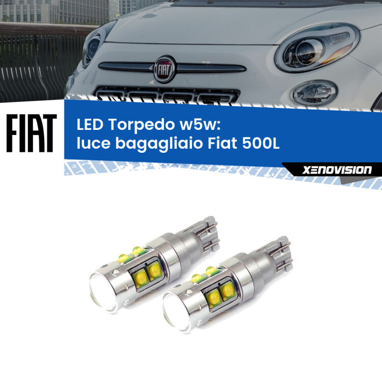 <strong>Luce Bagagliaio LED 6000k per Fiat 500L</strong>  2012 - 2018. Lampadine <strong>W5W</strong> canbus modello Tube, luce bianco lunare, lunga durata e compatibilità.