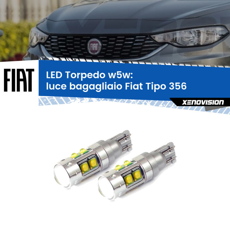 <strong>Luce Bagagliaio LED 6000k per Fiat Tipo</strong> 356 2015 in poi. Lampadine <strong>W5W</strong> canbus modello Tube, luce bianco lunare, lunga durata e compatibilità.