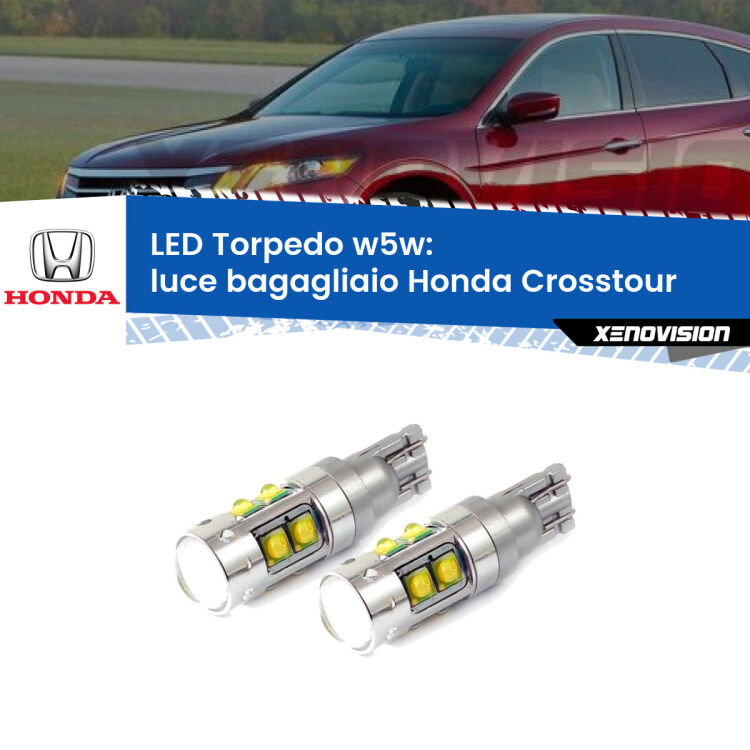 <strong>Luce Bagagliaio LED 6000k per Honda Crosstour</strong>  2010 - 2015. Lampadine <strong>W5W</strong> canbus modello Tube, luce bianco lunare, lunga durata e compatibilità.