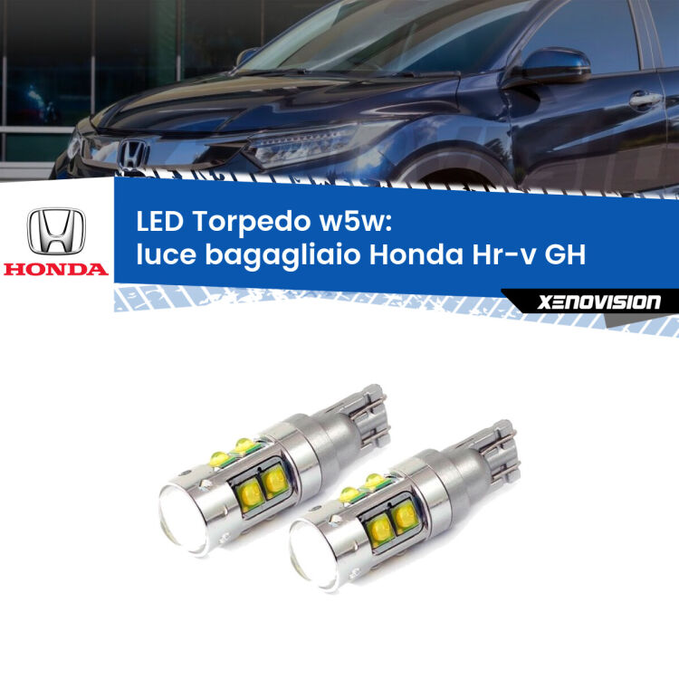 <strong>Luce Bagagliaio LED 6000k per Honda Hr-v</strong> GH 1998 - 2012. Lampadine <strong>W5W</strong> canbus modello Tube, luce bianco lunare, lunga durata e compatibilità.