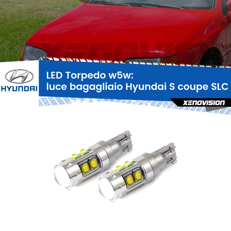 <strong>Luce Bagagliaio LED 6000k per Hyundai S coupe</strong> SLC 1990 - 1996. Lampadine <strong>W5W</strong> canbus modello Tube, luce bianco lunare, lunga durata e compatibilità.