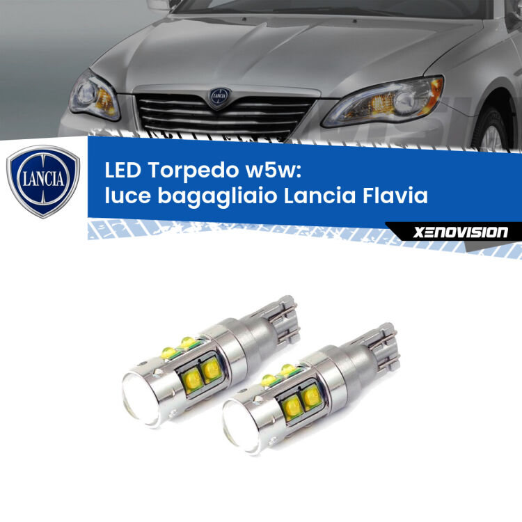 <strong>Luce Bagagliaio LED 6000k per Lancia Flavia</strong>  2012 - 2014. Lampadine <strong>W5W</strong> canbus modello Tube, luce bianco lunare, lunga durata e compatibilità.