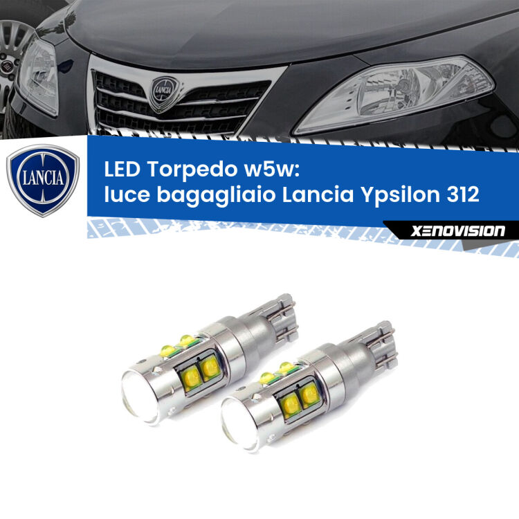 <strong>Luce Bagagliaio LED 6000k per Lancia Ypsilon</strong> 312 2011 in poi. Lampadine <strong>W5W</strong> canbus modello Tube, luce bianco lunare, lunga durata e compatibilità.