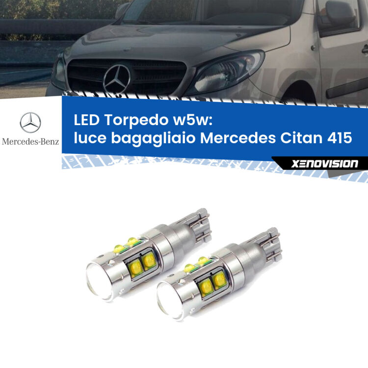 <strong>Luce Bagagliaio LED 6000k per Mercedes Citan</strong> 415 2012 in poi. Lampadine <strong>W5W</strong> canbus modello Tube, luce bianco lunare, lunga durata e compatibilità.