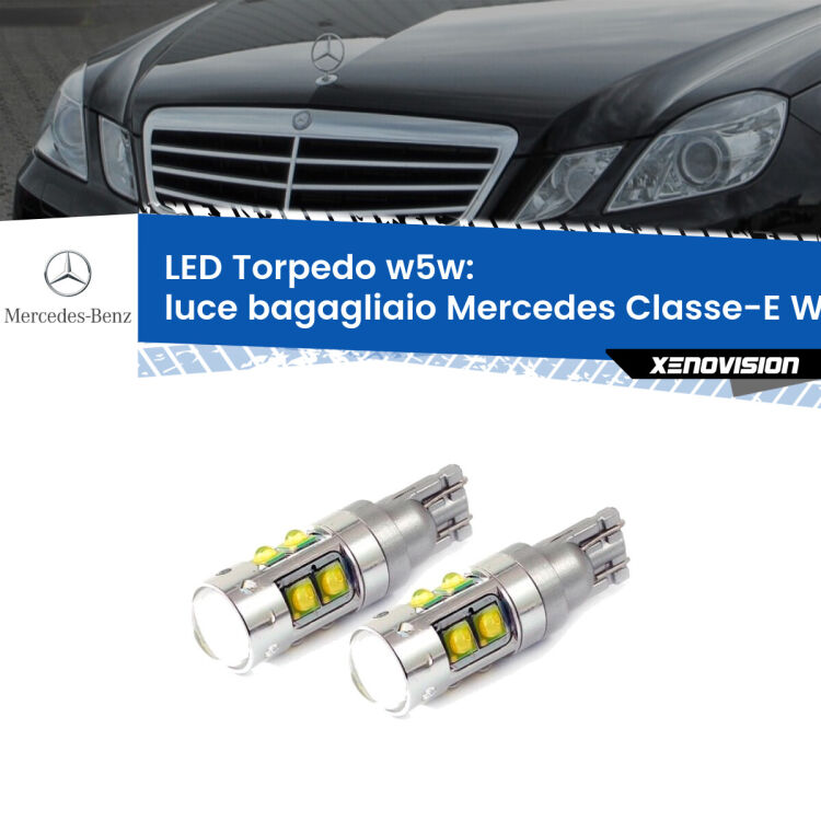 <strong>Luce Bagagliaio LED 6000k per Mercedes Classe-E</strong> W212 2009 - 2016. Lampadine <strong>W5W</strong> canbus modello Tube, luce bianco lunare, lunga durata e compatibilità.