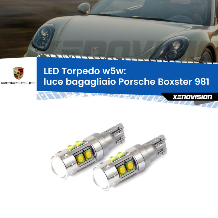 <strong>Luce Bagagliaio LED 6000k per Porsche Boxster</strong> 981 2012 in poi. Lampadine <strong>W5W</strong> canbus modello Tube, luce bianco lunare, lunga durata e compatibilità.