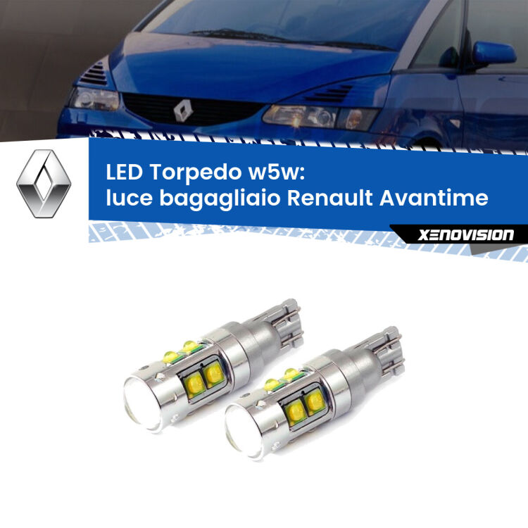 <strong>Luce Bagagliaio LED 6000k per Renault Avantime</strong>  2001 - 2003. Lampadine <strong>W5W</strong> canbus modello Tube, luce bianco lunare, lunga durata e compatibilità.