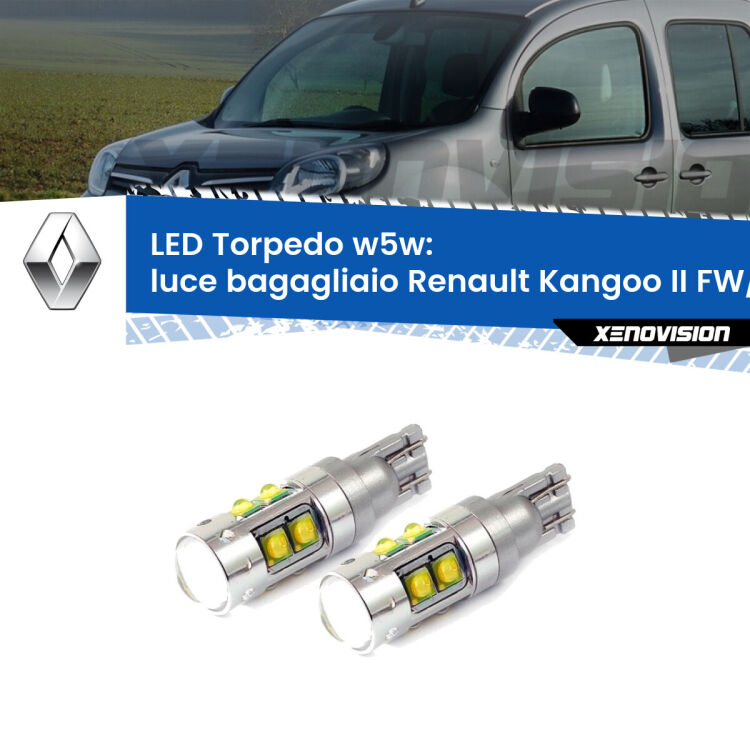 <strong>Luce Bagagliaio LED 6000k per Renault Kangoo II</strong> FW/KW 2008 in poi. Lampadine <strong>W5W</strong> canbus modello Tube, luce bianco lunare, lunga durata e compatibilità.