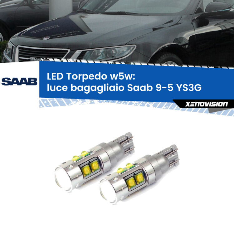 <strong>Luce Bagagliaio LED 6000k per Saab 9-5</strong> YS3G 2010 - 2012. Lampadine <strong>W5W</strong> canbus modello Torpedo.