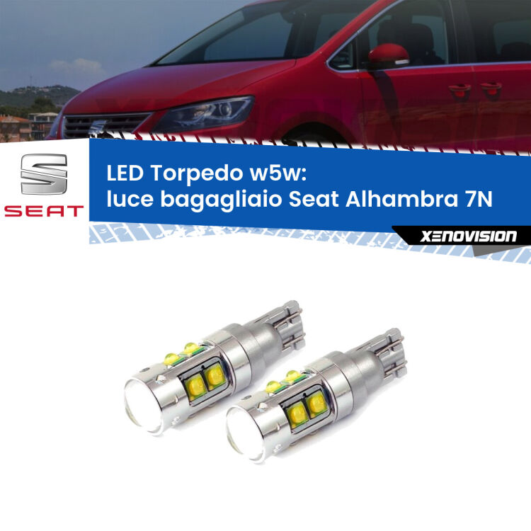 <strong>Luce Bagagliaio LED 6000k per Seat Alhambra</strong> 7N 2010 in poi. Lampadine <strong>W5W</strong> canbus modello Tube, luce bianco lunare, lunga durata e compatibilità.