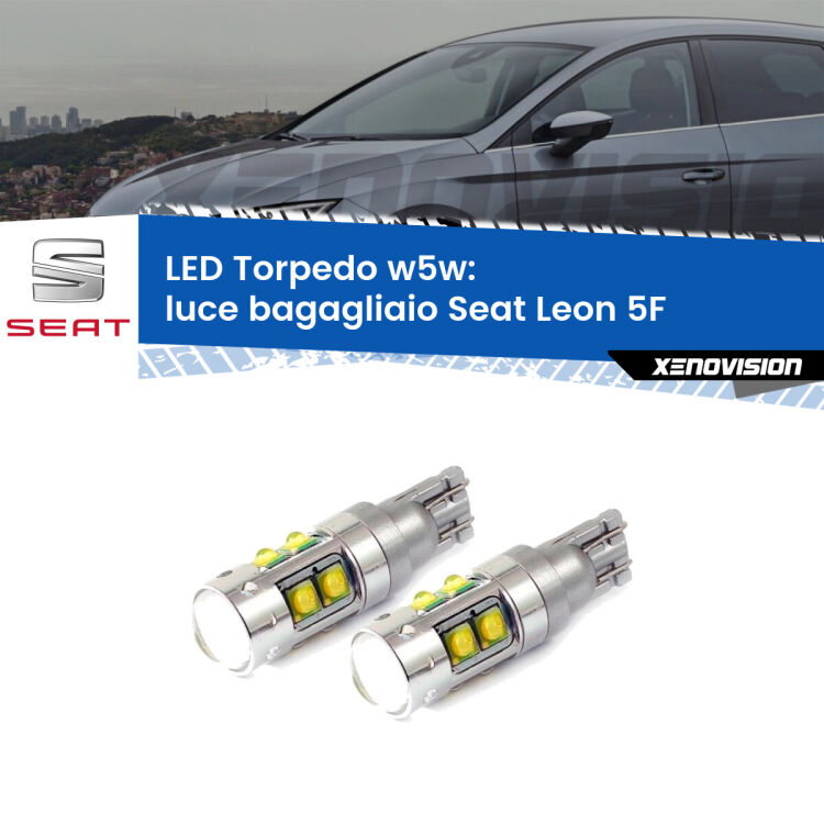 <strong>Luce Bagagliaio LED 6000k per Seat Leon</strong> 5F 2012 in poi. Lampadine <strong>W5W</strong> canbus modello Tube, luce bianco lunare, lunga durata e compatibilità.