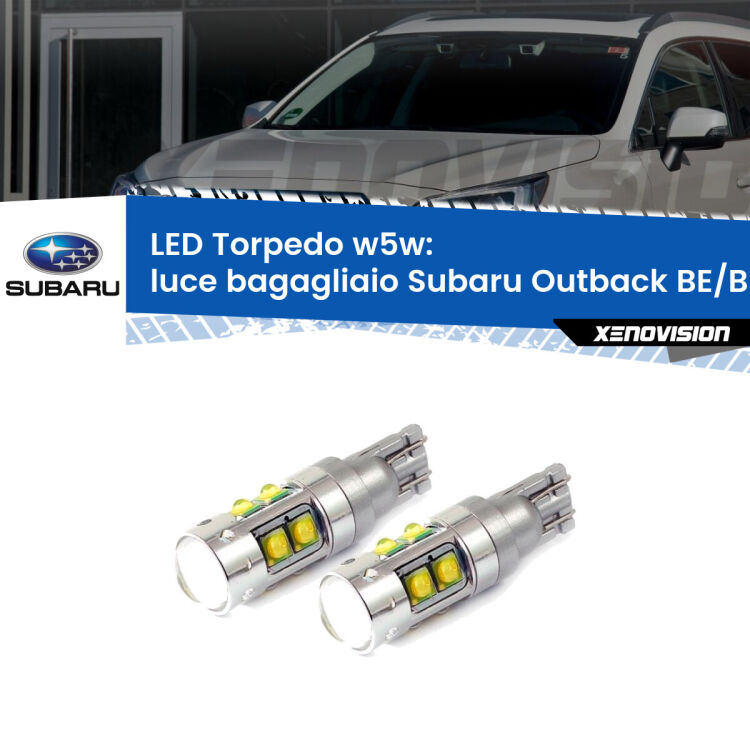 <strong>Luce Bagagliaio LED 6000k per Subaru Outback</strong> BE/BH 2000 - 2003. Lampadine <strong>W5W</strong> canbus modello Tube, luce bianco lunare, lunga durata e compatibilità.