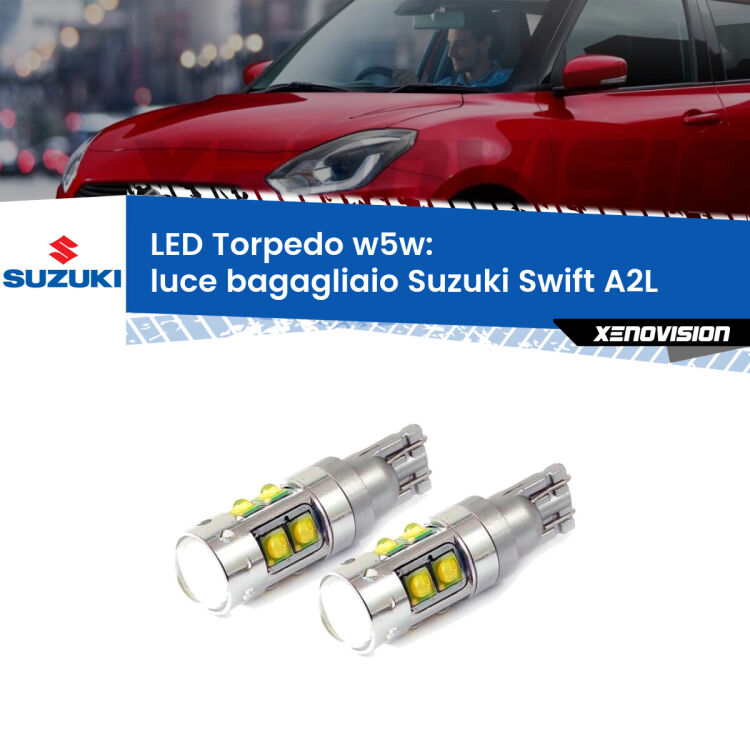 <strong>Luce Bagagliaio LED 6000k per Suzuki Swift</strong> A2L 2017 in poi. Lampadine <strong>W5W</strong> canbus modello Tube, luce bianco lunare, lunga durata e compatibilità.