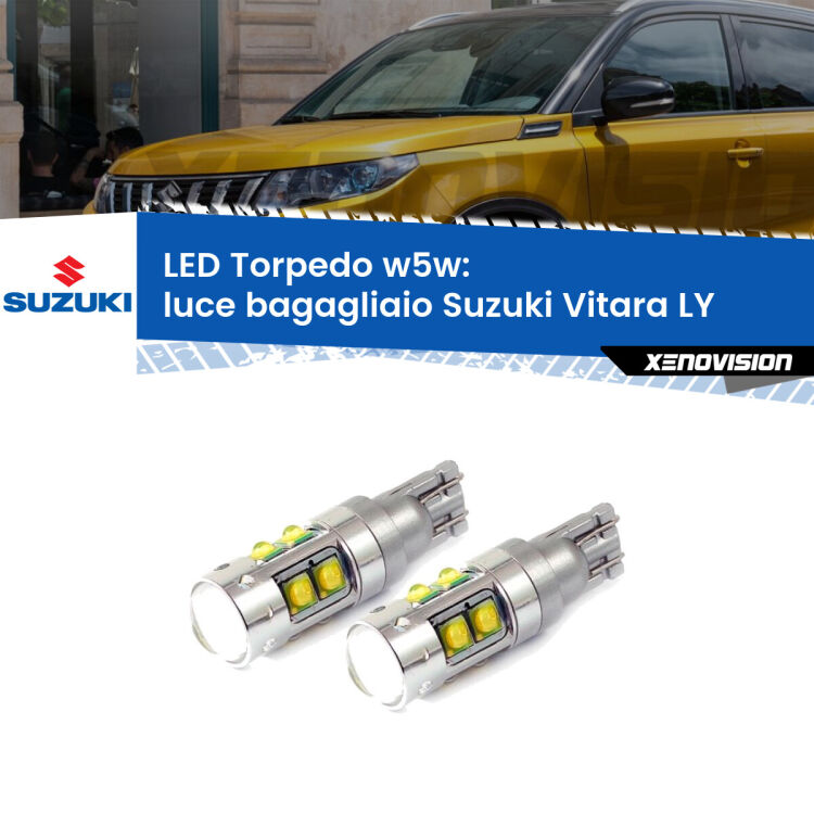 <strong>Luce Bagagliaio LED 6000k per Suzuki Vitara</strong> LY 2015 in poi. Lampadine <strong>W5W</strong> canbus modello Tube, luce bianco lunare, lunga durata e compatibilità.