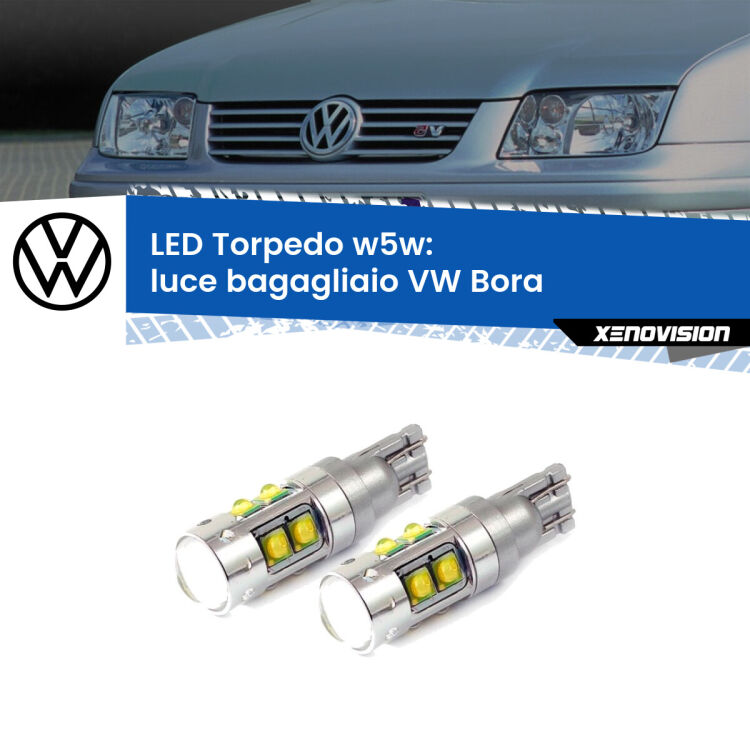 <strong>Luce Bagagliaio LED 6000k per VW Bora</strong>  Versione 1. Lampadine <strong>W5W</strong> canbus modello Tube, luce bianco lunare, lunga durata e compatibilità.