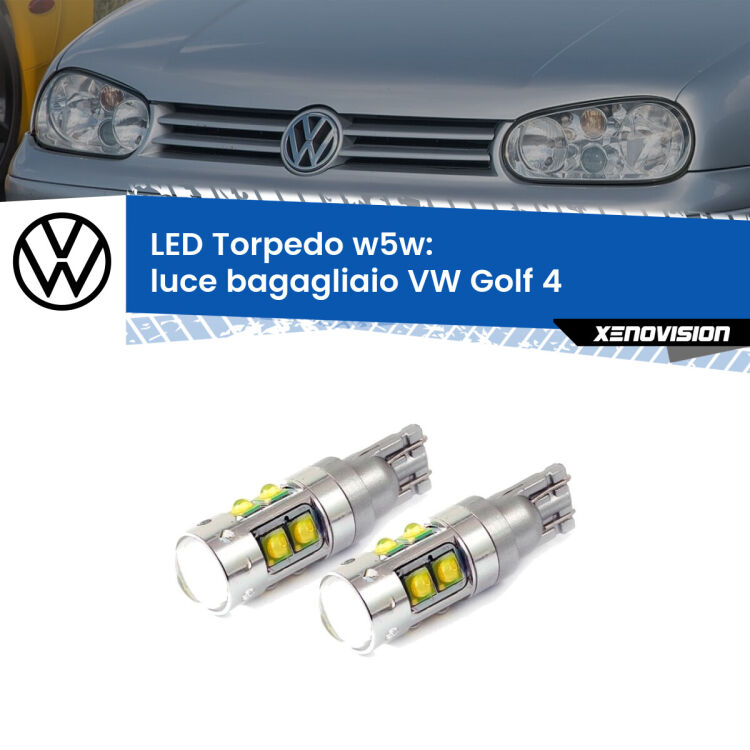 <strong>Luce Bagagliaio LED 6000k per VW Golf 4</strong>  Versione 2. Lampadine <strong>W5W</strong> canbus modello Torpedo.